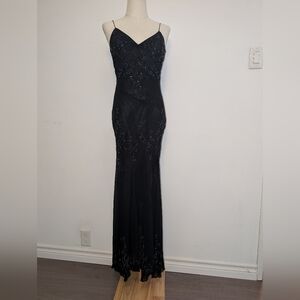 Elegant Black Silk Beaded Silk Evening Gown